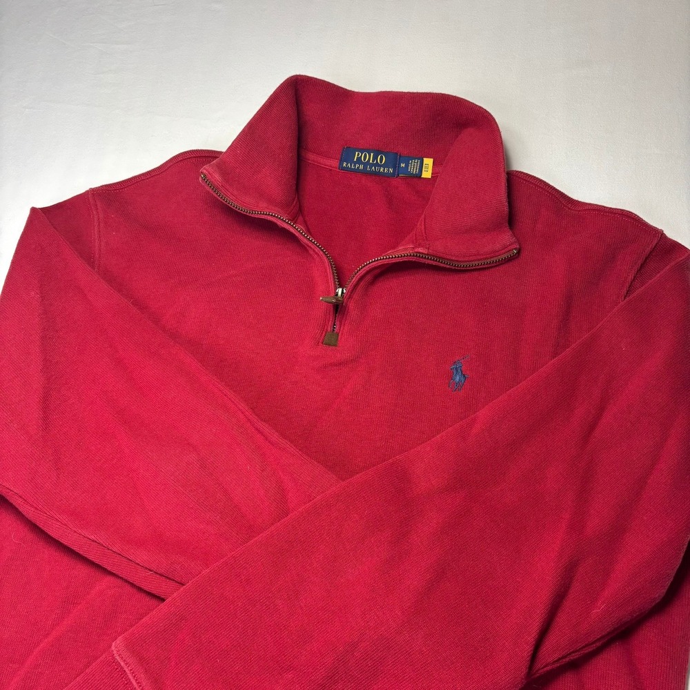Polo Ralph Lauren 1/4 Quarter Zip Mens Medium Red Long Sleeve Pullover Pony